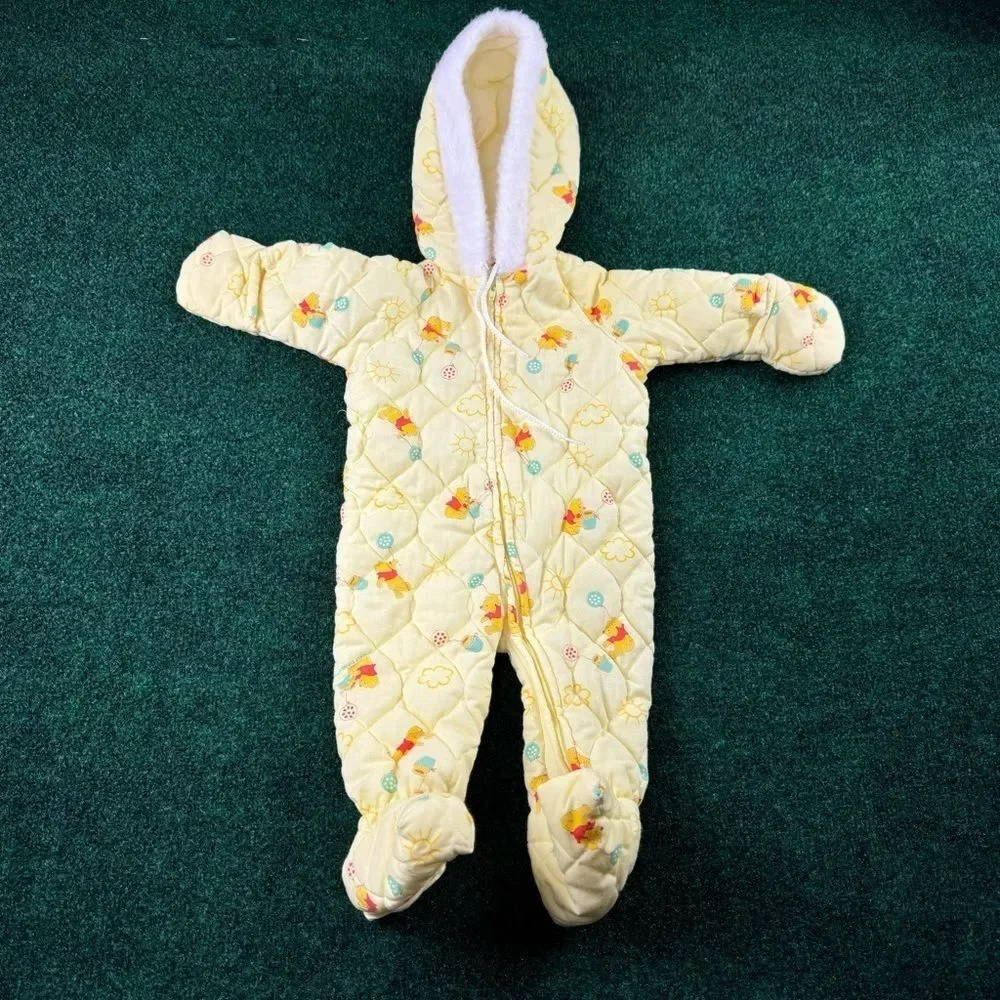 Disney WINNIE THE POOH Full Body Hooded Quilted Baby Snowsuit Size 6-12 Months